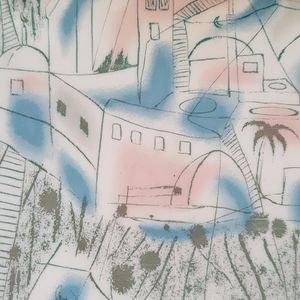 Vintage 50's Whimsical Palm Tree Mid Century Abstract Architecture Print Handbag